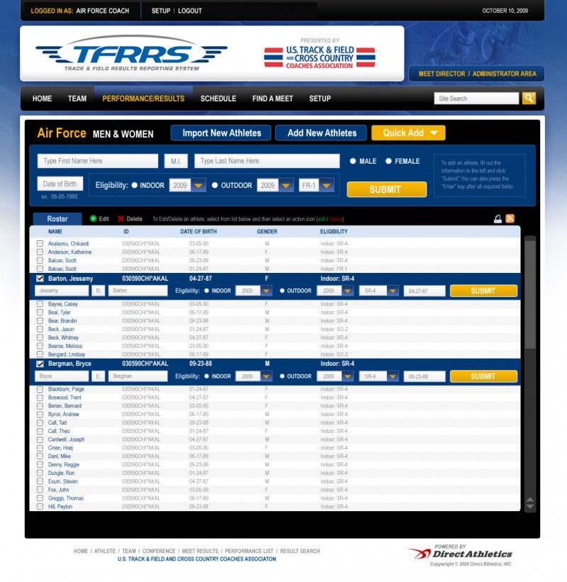 NCAA Track and Field Results Reporting System Website Design Shawn
